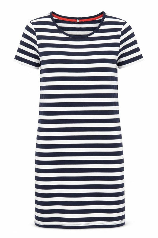 Front view of Joules Women's Blue Striped Dress, size 14