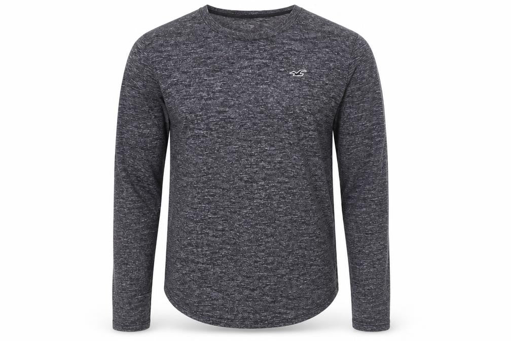 Front view of Hollister Men's Black Long Sleeve Crew Neck Tee