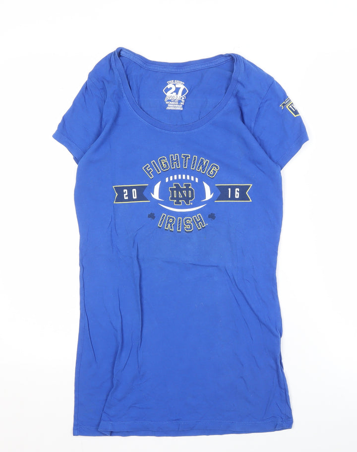 Altagracia Women's Blue Cotton T-Shirt, M, Crew Neck, Casual