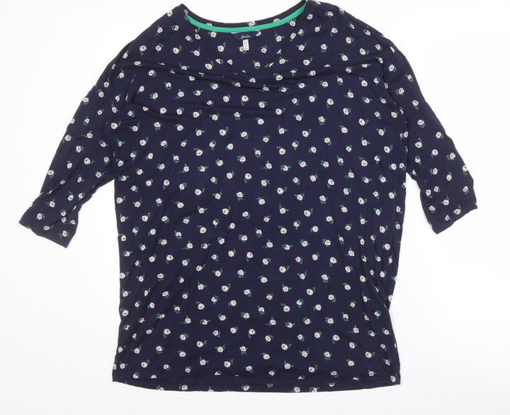 Joules Women's Blue Floral Blouse UK 12 3/4 Sleeve