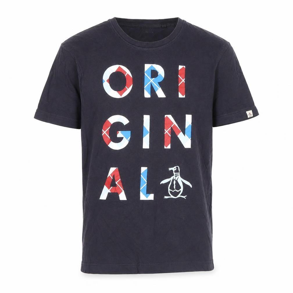 Front view of Original Penguin Men's Black Graphic Print T-Shirt S