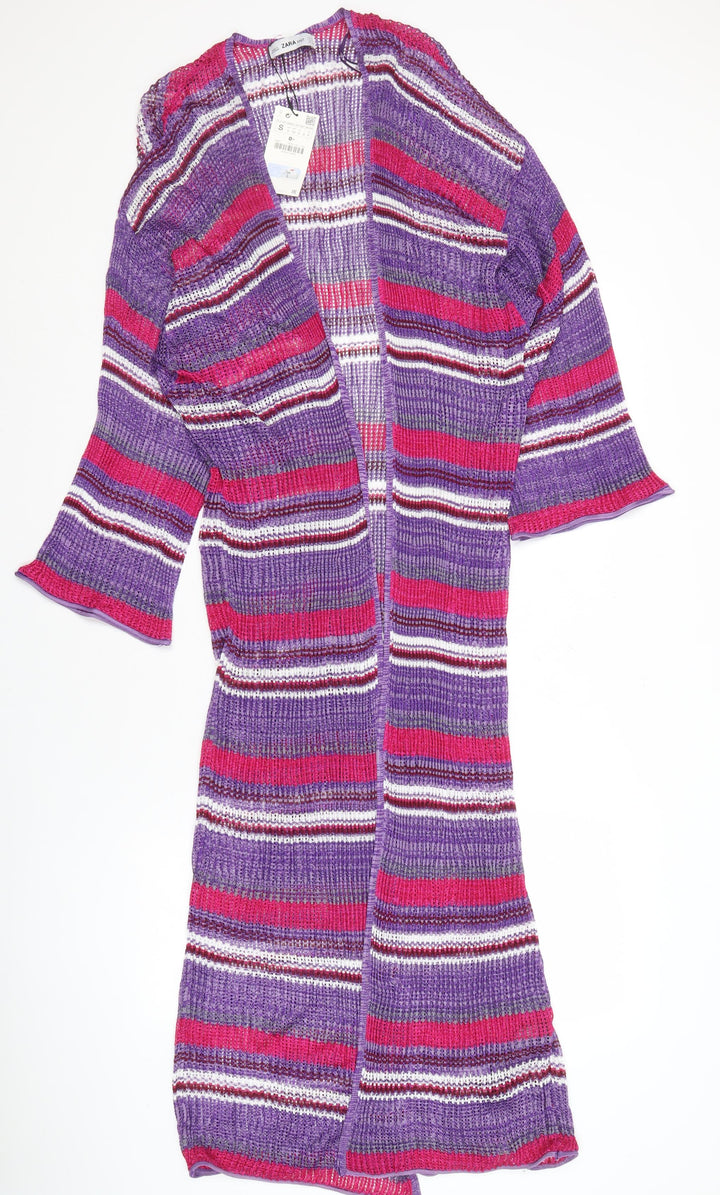Zara Women's Purple Striped Open Front Cardigan, Size S, New