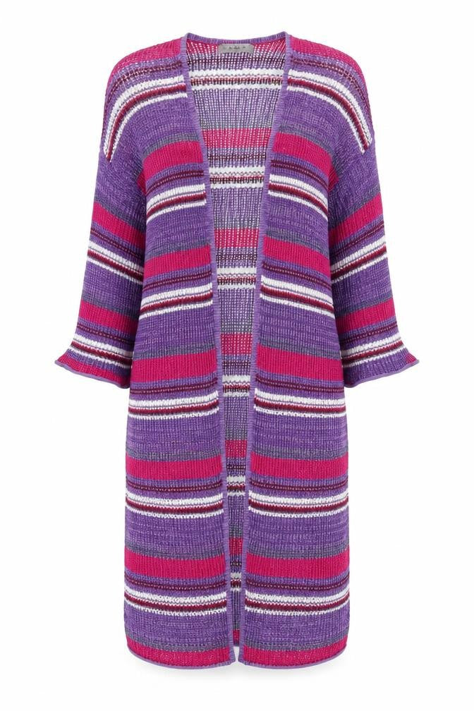 Front view of Zara Women's Purple Striped Open Front Cardigan, size S, New