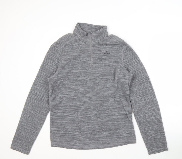 Decathlon Men's Grey Striped Zip Sweatshirt M