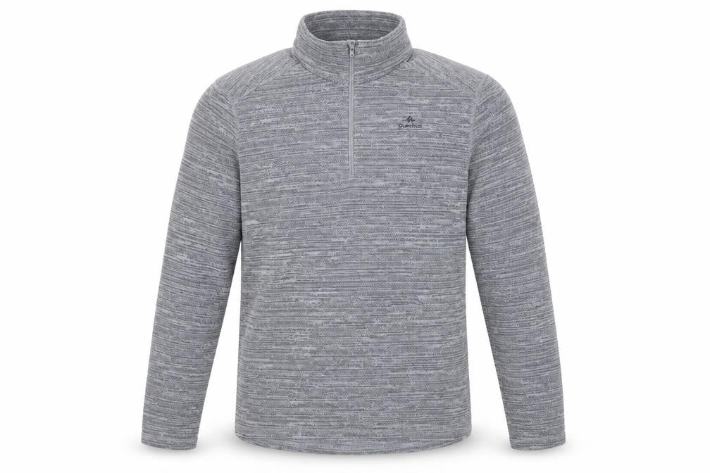 Front view of Decathlon Men's Grey Striped Zip Sweatshirt M
