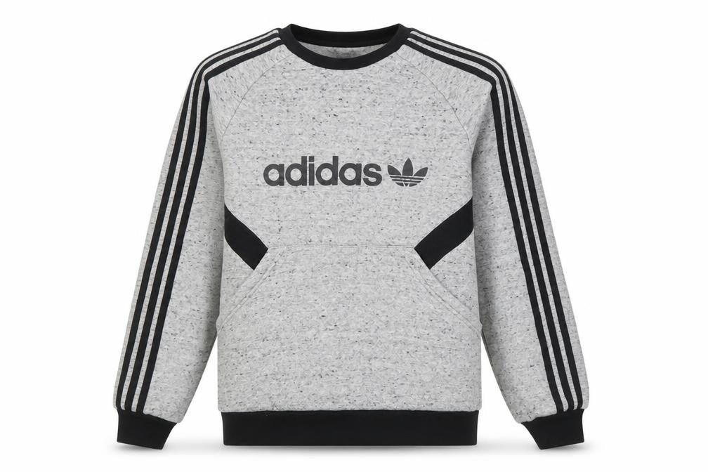 Front view of Adidas Teens Grey Pullover Sweatshirt Logo