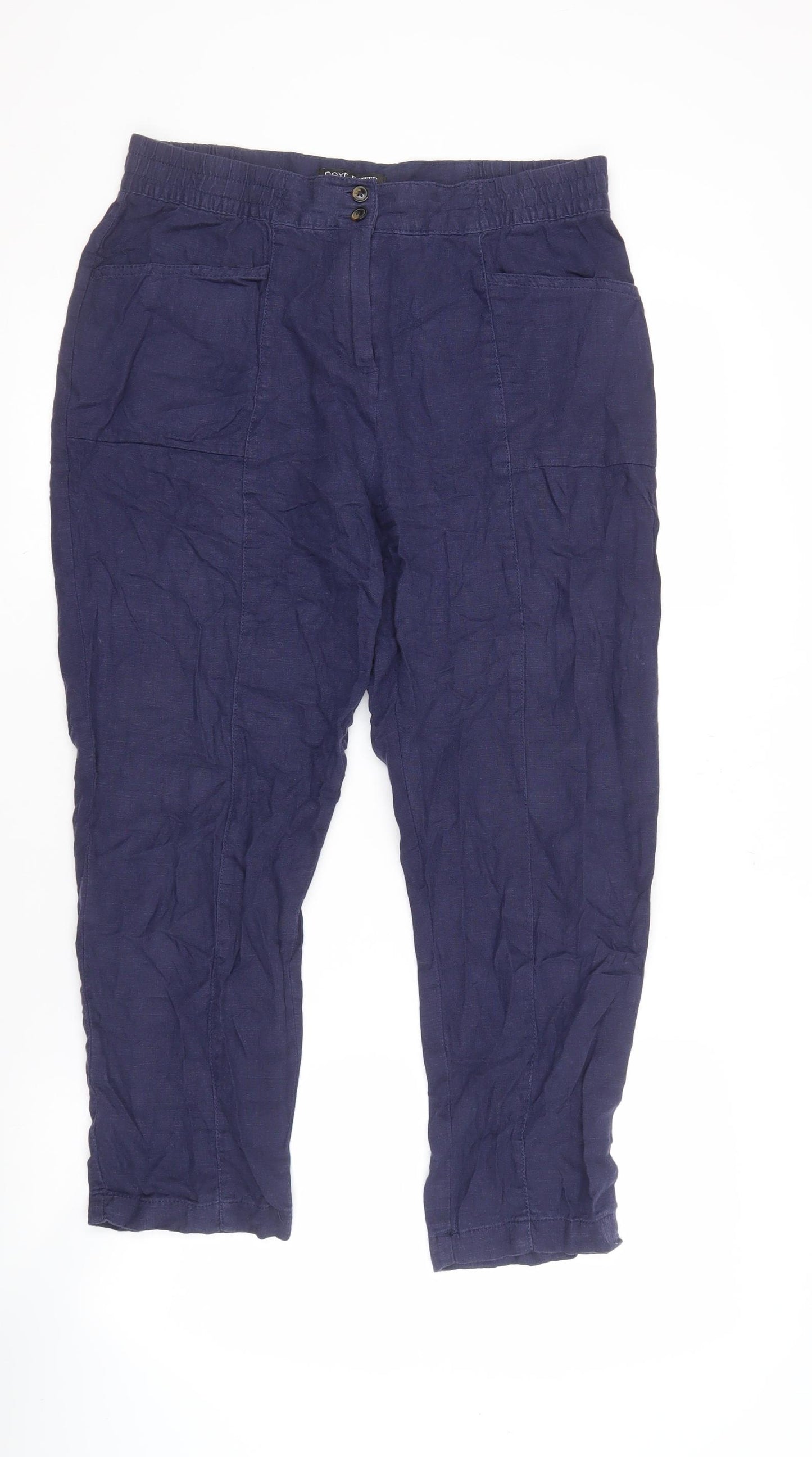 Next Women's Blue Linen Trousers Size 12 Petite