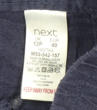 Next Women's Blue Linen Trousers Size 12 Petite