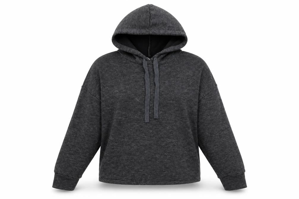 Front view of Mango Women’s Grey Hoodie, size UK 12, Hooded Drawstring