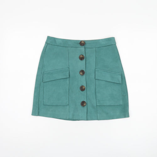Stradivarius Women's Blue Short Button Skirt - Size 8