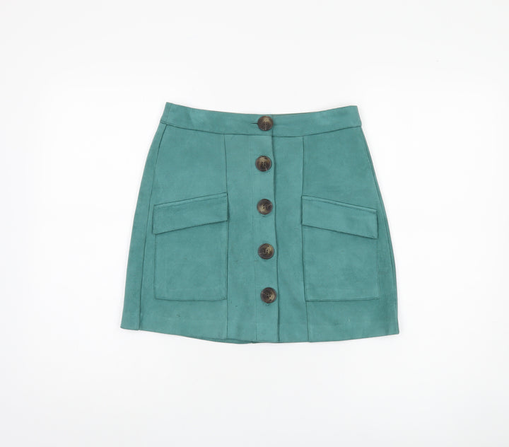 Stradivarius Women's Blue Short Button Skirt - Size 8