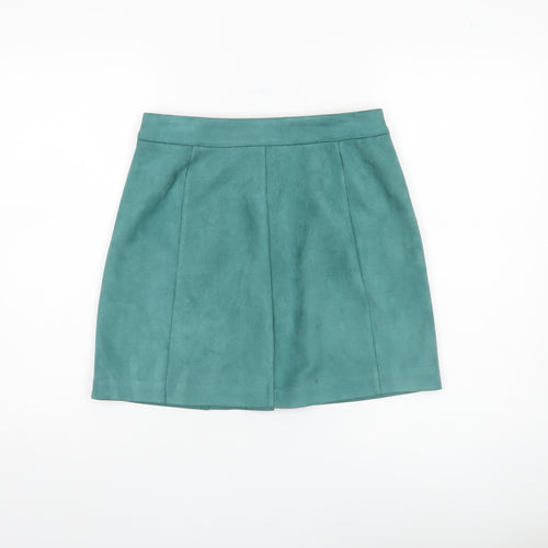 Stradivarius Women's Blue Short Button Skirt - Size 8
