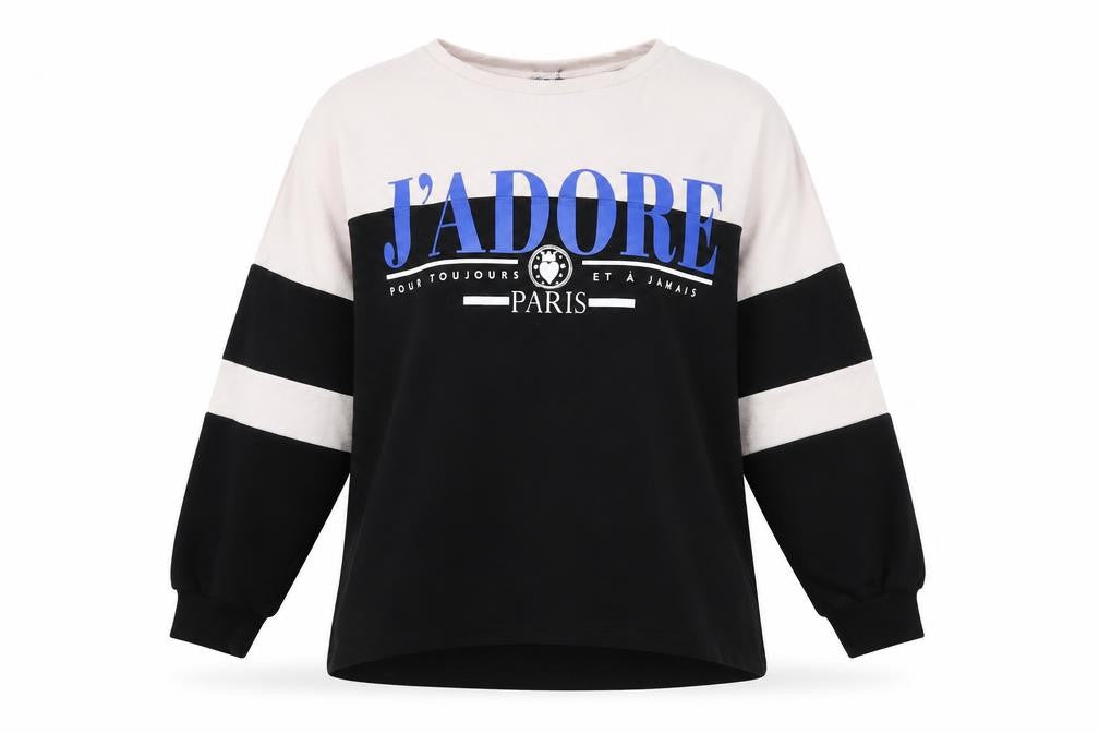 Front view of Yours Women’s Black Crew Neck Pullover Sweatshirt, size UK 16