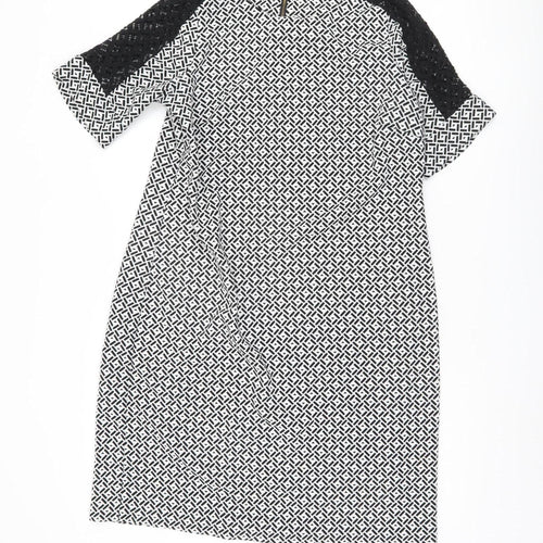 BHS Women's Black Geometric Half Sleeve Dress