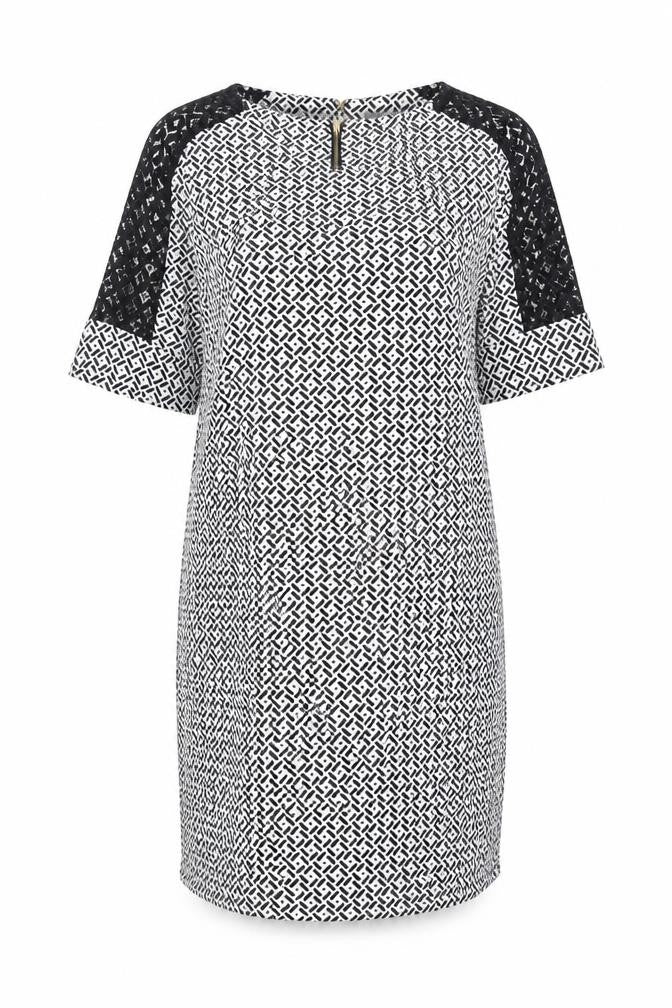 Front view of BHS Women's Black Geometric Half Sleeve Dress