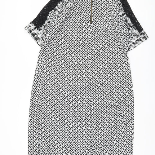 BHS Women's Black Geometric Half Sleeve Dress