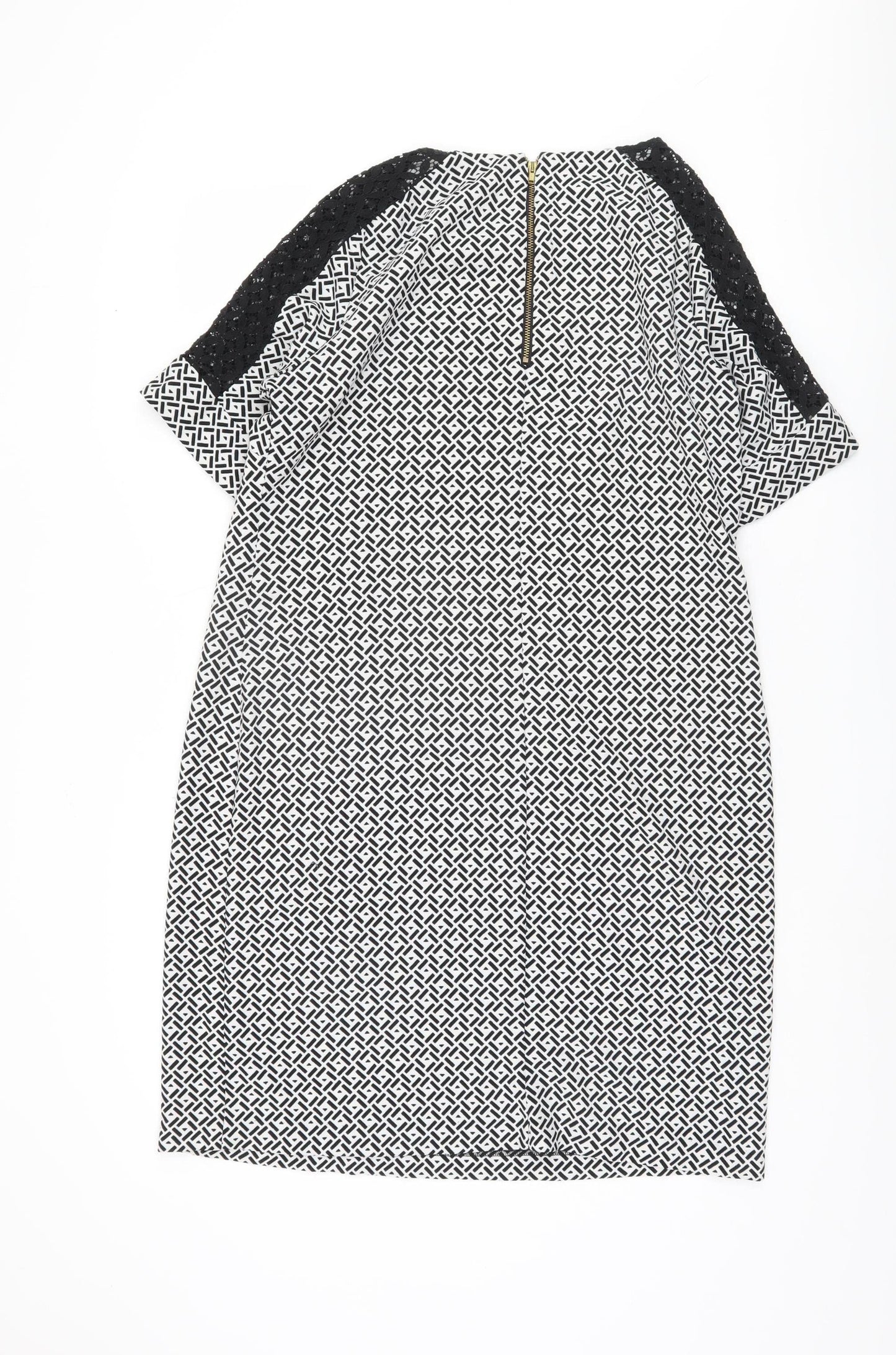 BHS Women's Black Geometric Half Sleeve Dress