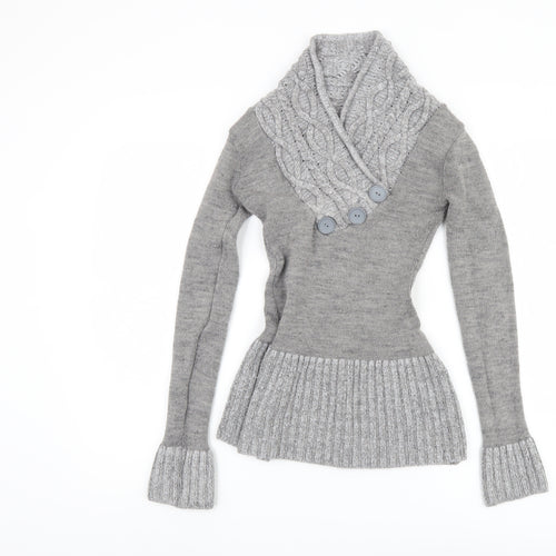 Jane Norman Women's Grey Cable-Knit Pullover Jumper Size 14