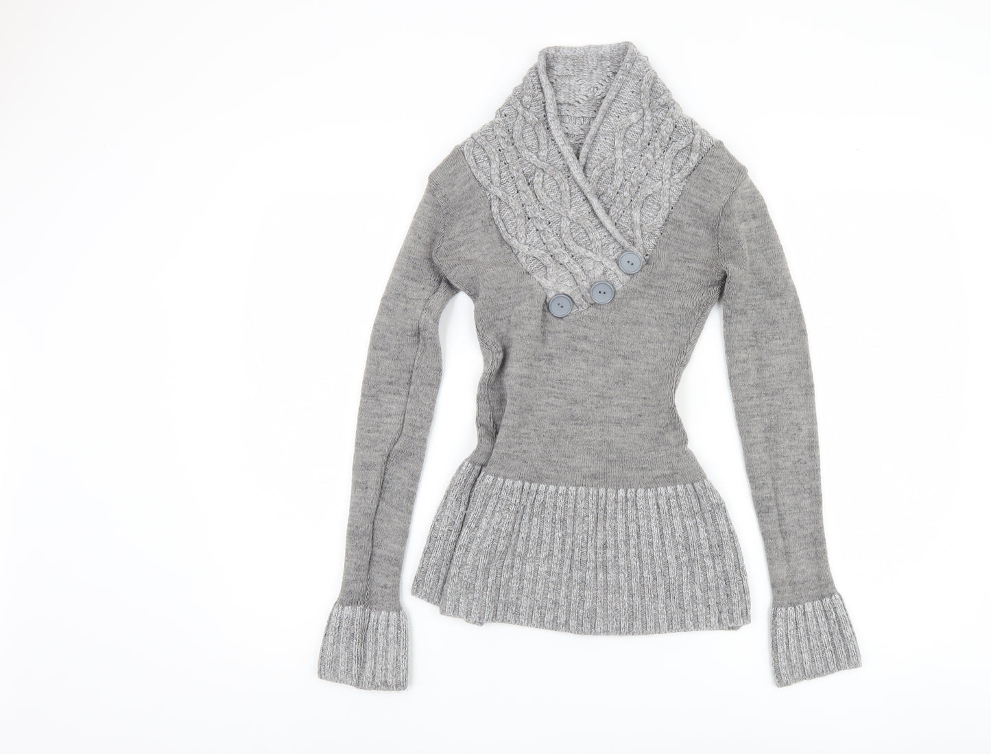 Jane Norman Women's Grey Cable-Knit Pullover Jumper Size 14