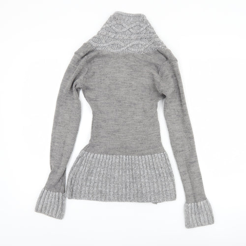 Jane Norman Women's Grey Cable-Knit Pullover Jumper Size 14
