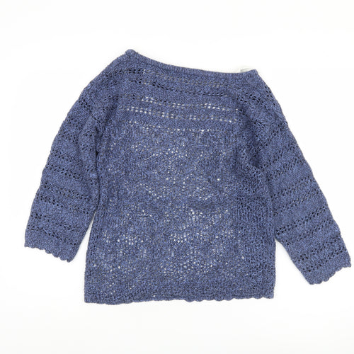 Fat Face Women's Blue Open-Knit Jumper Size 8
