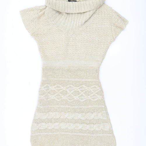 Jane Norman Women's Beige Cowl Neck Tunic Jumper, Size 14