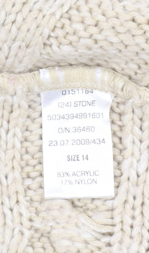 Jane Norman Women's Beige Cowl Neck Tunic Jumper, Size 14