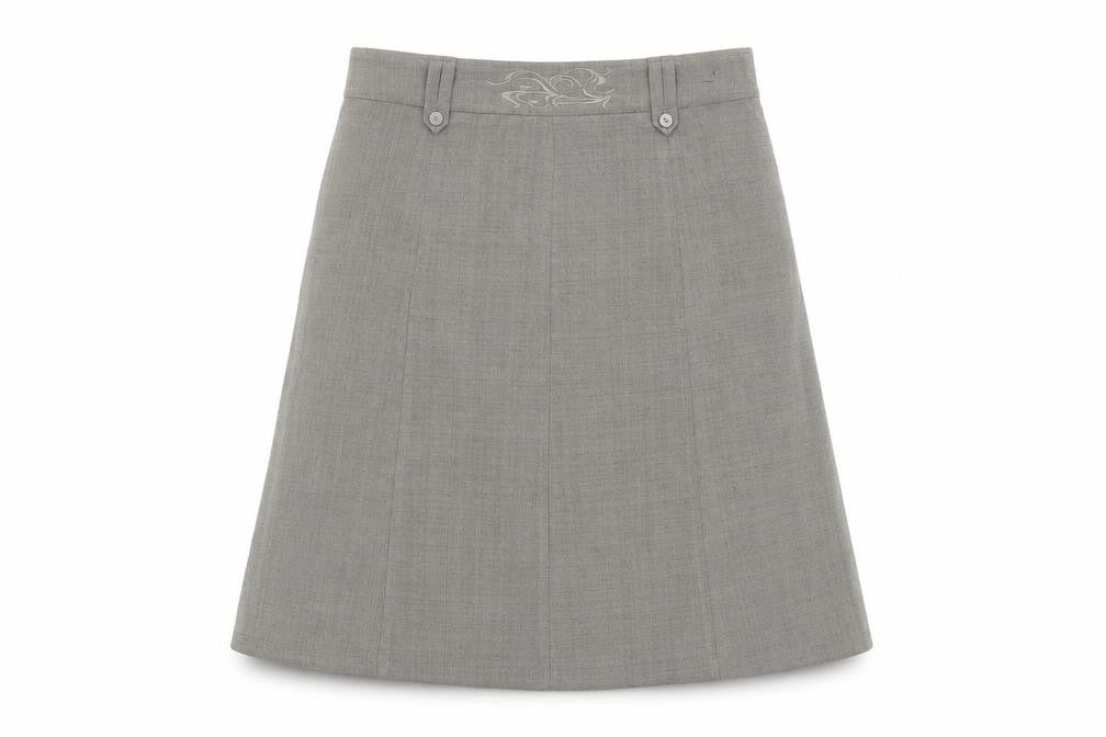 Front view of Brandtex Women Beige A-Line Skirt, size 12, Polyester