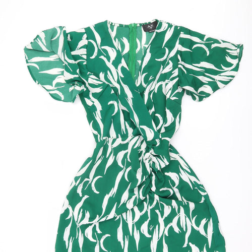 AX Paris Women's Green Floral Short Wrap Dress