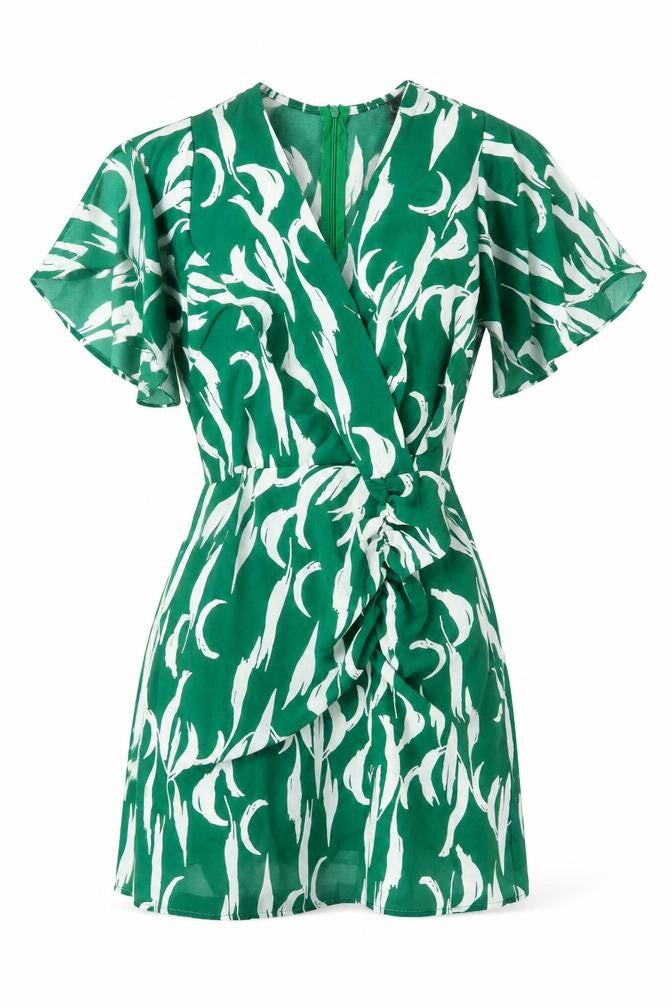 AX Paris Women's Green Floral Short Wrap Dress