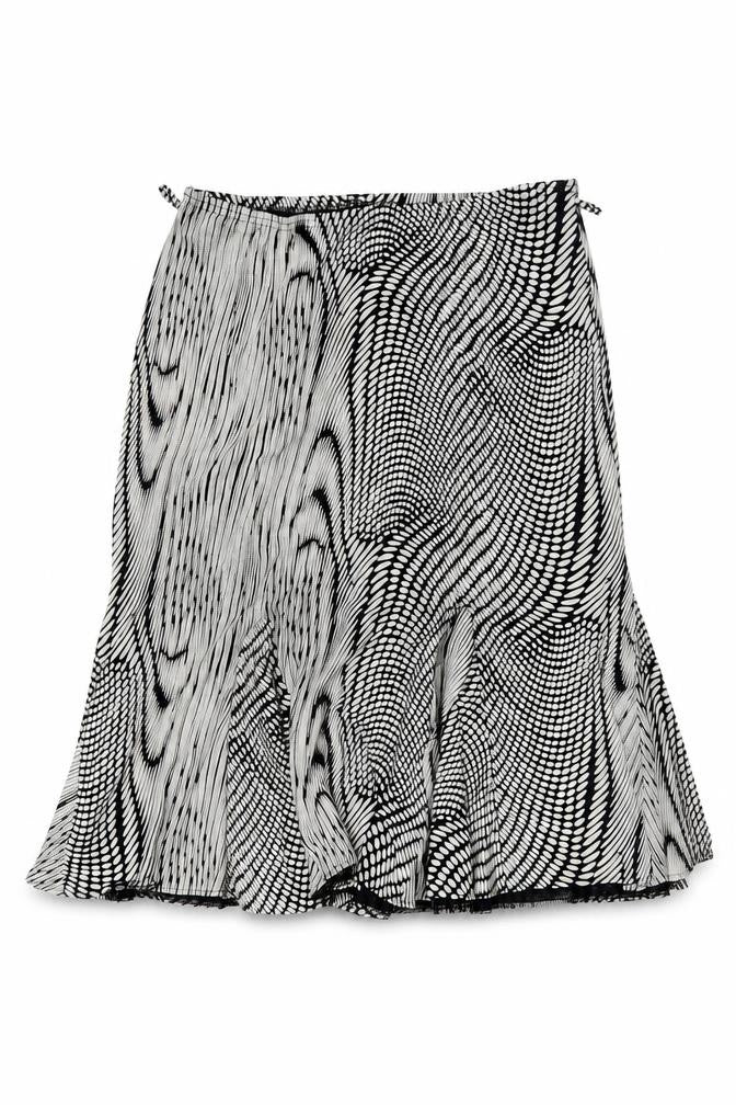 Front view of Kenar Women's Flare Skirt, Geometric Black & White, size 18