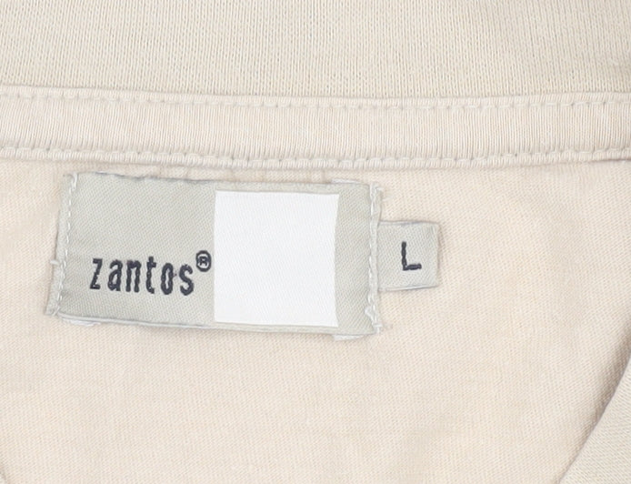 Zantos Beige V-Neck Cotton Men's L T-Shirt