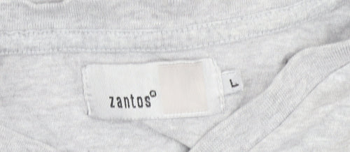 Zantos Men's Grey V-Neck T-Shirt, Size L, Cotton