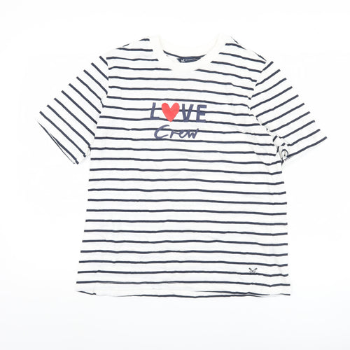 Crew Clothing Women's White Striped T-Shirt, Size 12, Casual