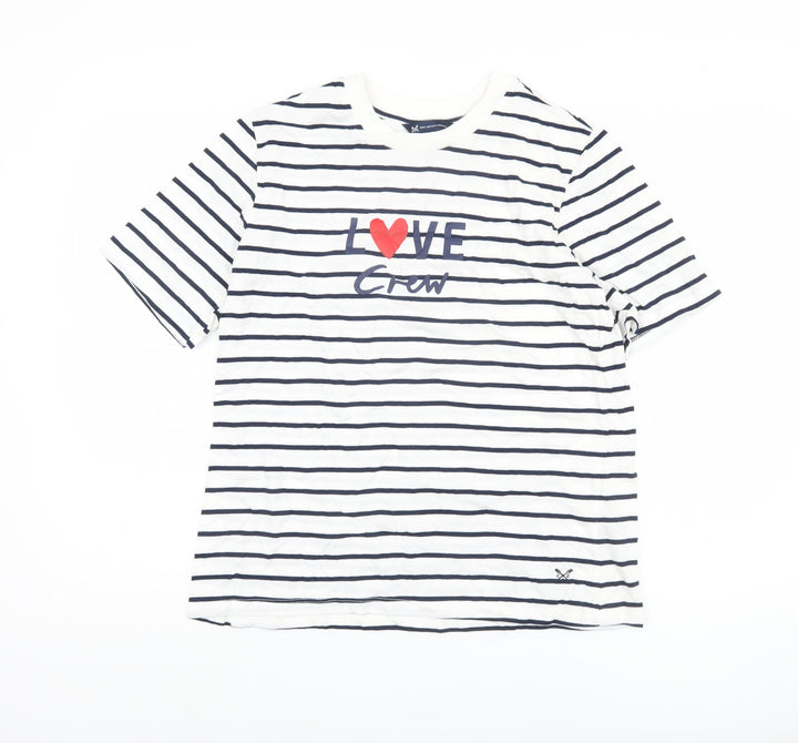 Crew Clothing Women's White Striped T-Shirt, Size 12, Casual