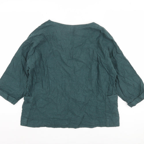 Seasalt Cornwall Women's Green Linen Blend Blouse 3/4 Sleeve