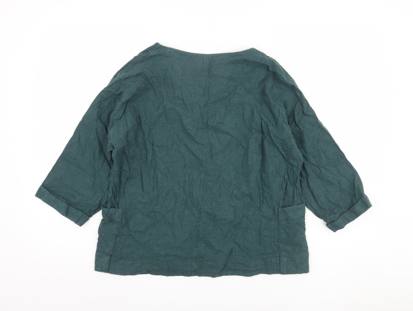Seasalt Cornwall Women's Green Linen Blend Blouse 3/4 Sleeve