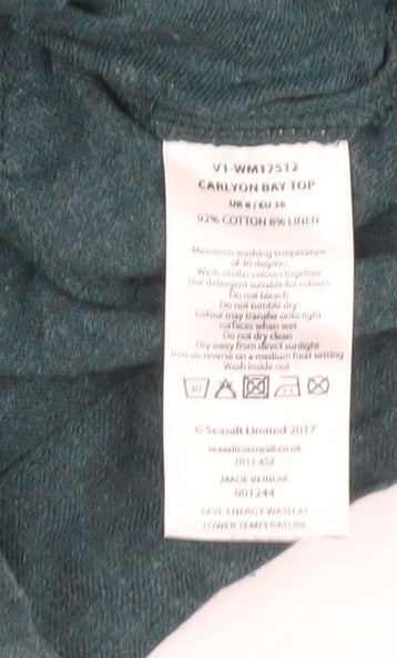 Seasalt Cornwall Women's Green Linen Blend Blouse 3/4 Sleeve
