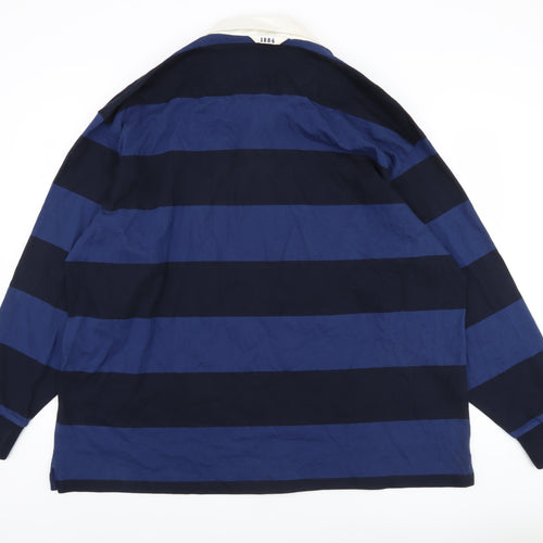 Marks and Spencer Men's Blue Striped Polo 3XL