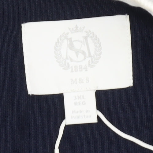 Marks and Spencer Men's Blue Striped Polo 3XL
