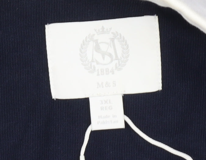 Marks and Spencer Men's Blue Striped Polo 3XL