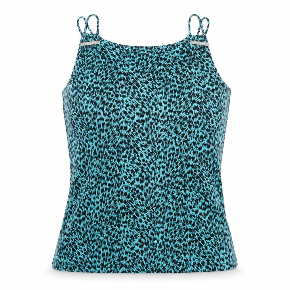 Front view of Michael Kors Women's Blue Animal Print Tank