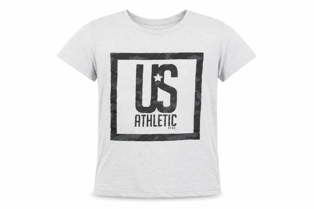 Front view of US Athletic boys’' grey t-shirt, 13 years, graphic style