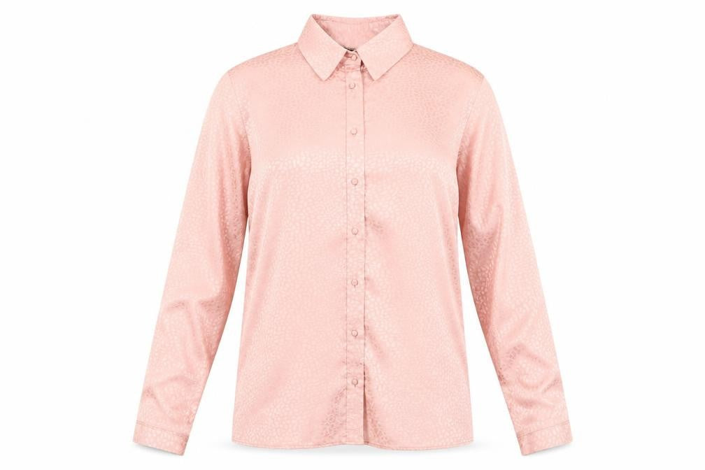 Front view of Lipsy Women's Pink Animal Print Collared Blouse