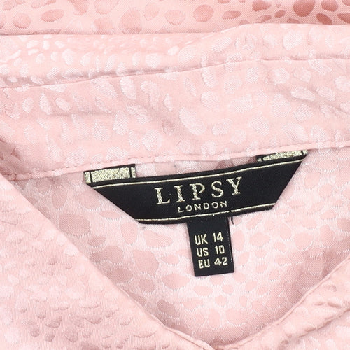 Lipsy Women's Pink Animal Print Collared Blouse