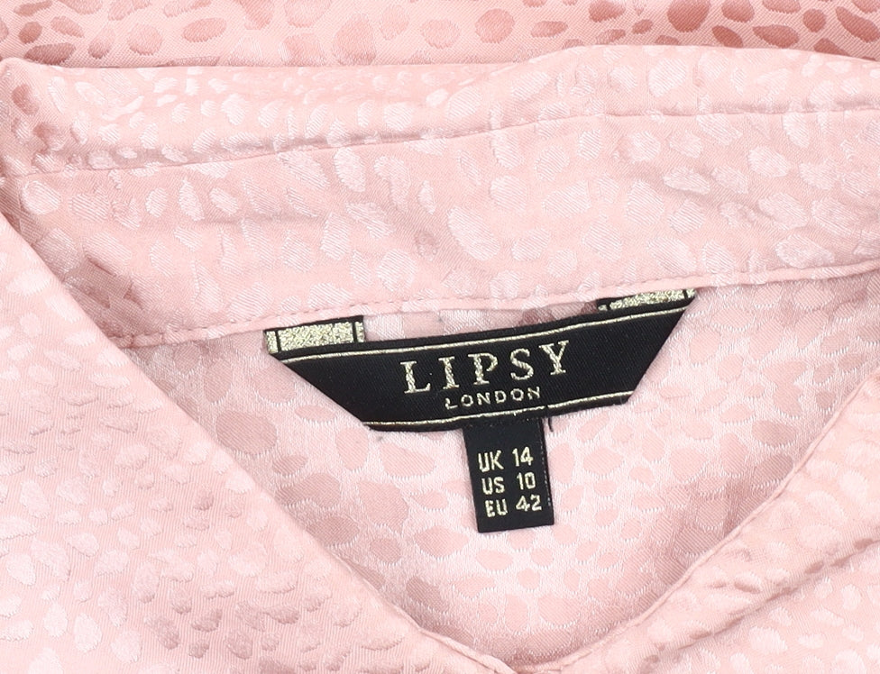 Lipsy Women's Pink Animal Print Collared Blouse