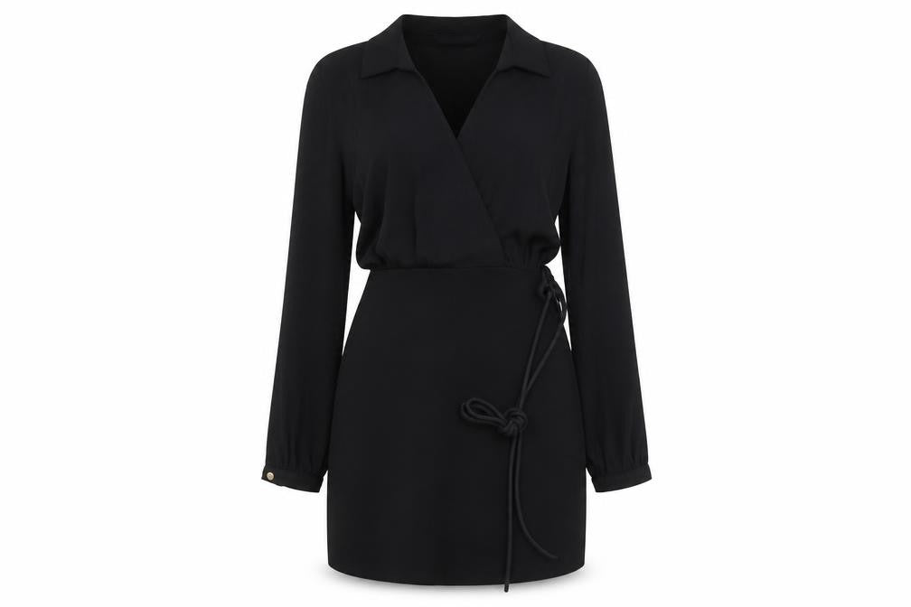 Front view of Zara Women's Black Wrap Dress, size S, Casual/Workwear