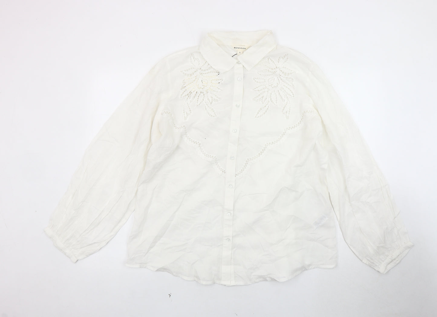 Monsoon Women's White L Embroidered Blouse