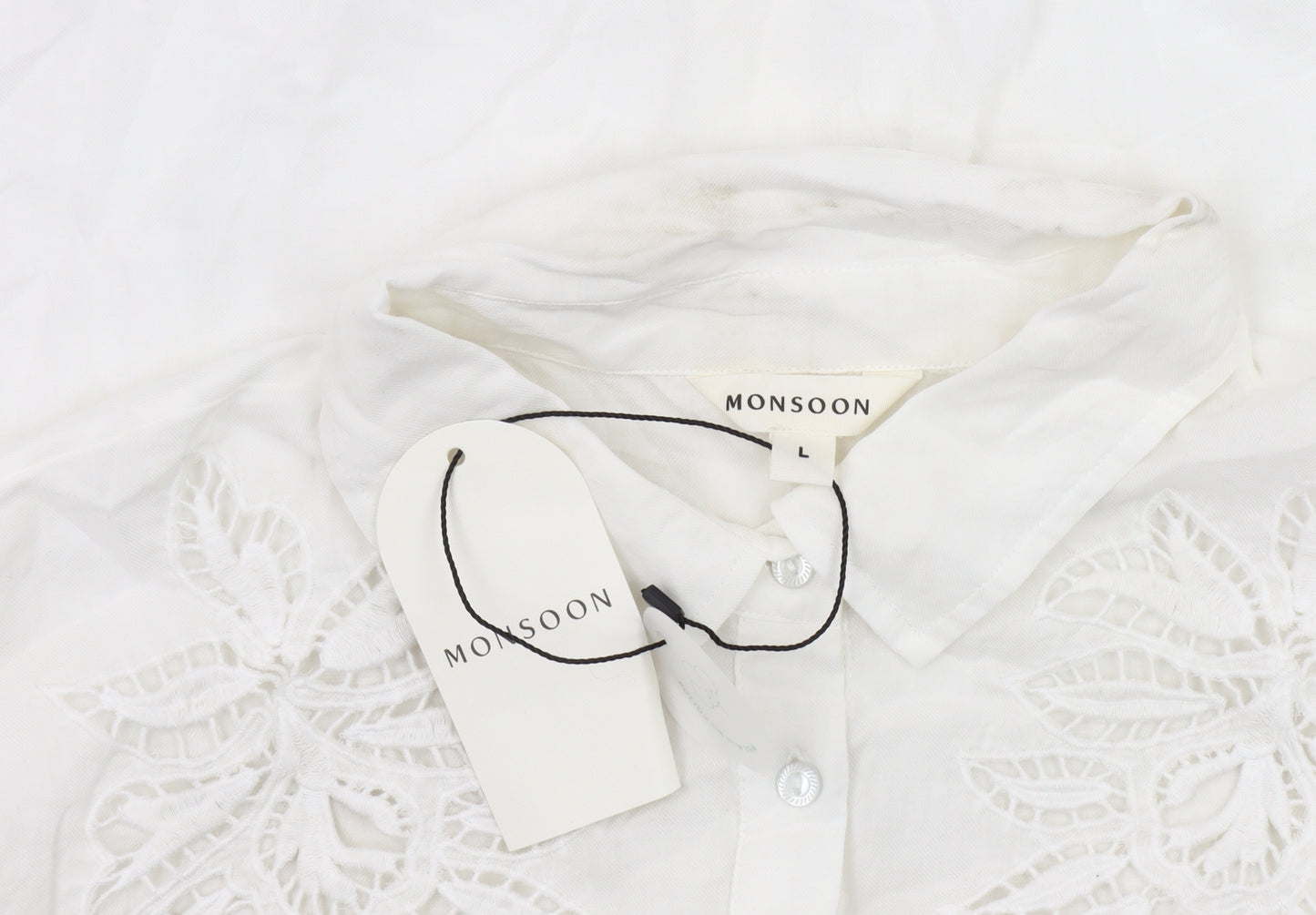 Monsoon Women's White L Embroidered Blouse