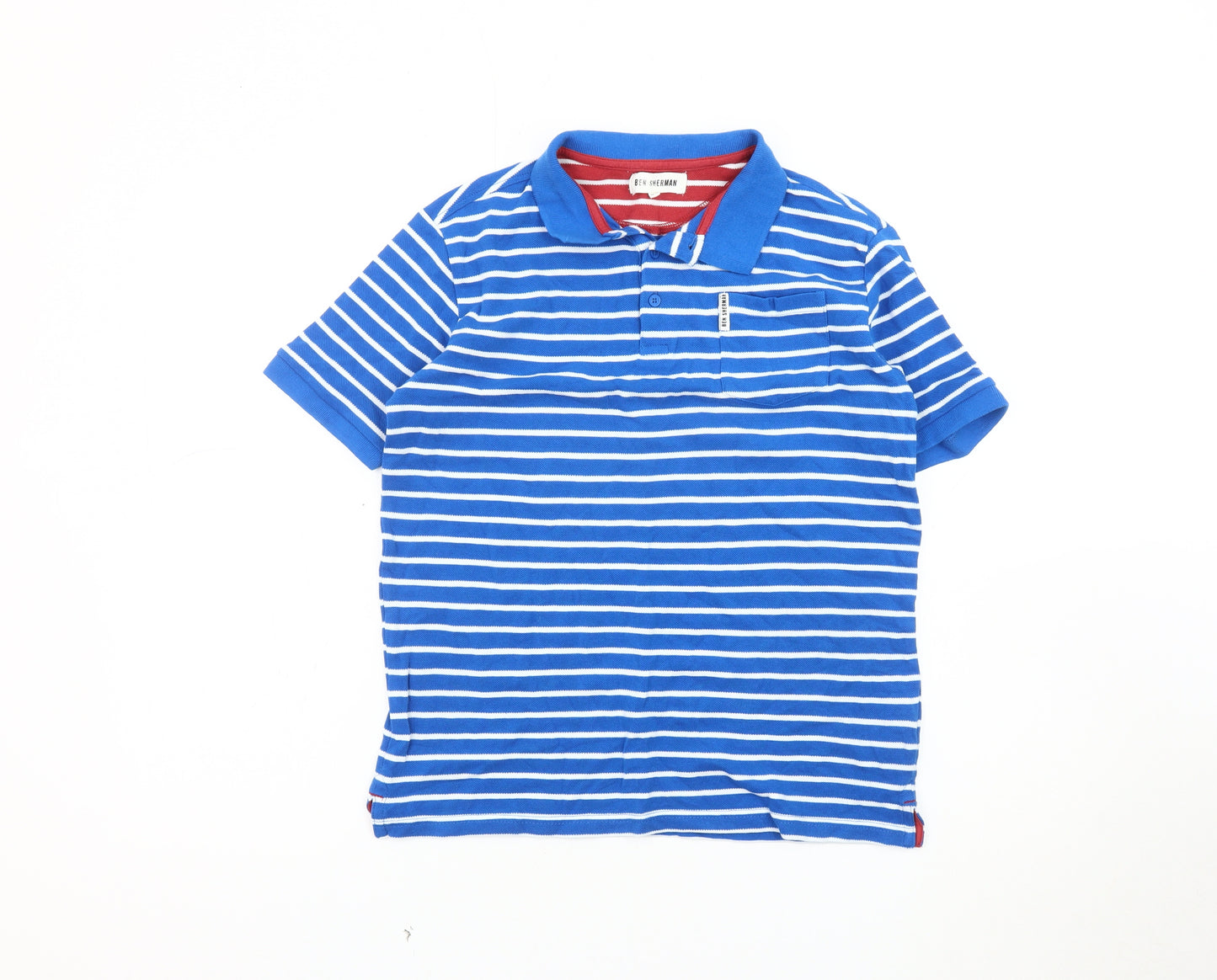 Ben Sherman Boys Blue Striped Polo Shirt Size 14